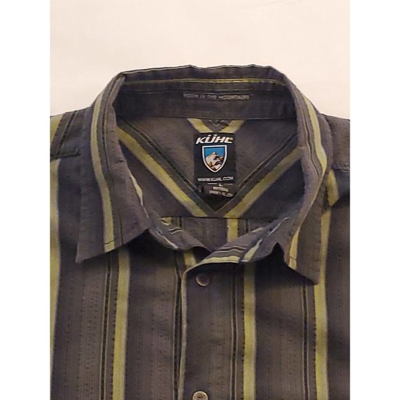 Kuhl Response Short Sleeve Button Down Shirt Sz L, Mens Pinstripe Gray Green Tan - Picture 2 of 8